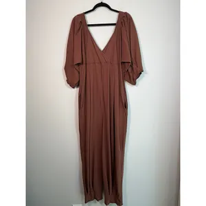 Free People Lotta Love Oversized Jumpsuit Brown Puff Sleeve Large thumbnail 2