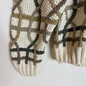 Geoffrey Beene 90s hand knit 3D multicolor sweater interwoven lattice pattern S thumbnail 2