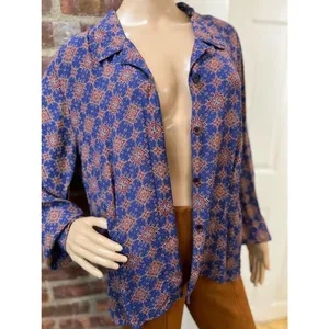 Liz Claiborne Vintage 70s Style Boho Paisley Blouse Earthy Dark Academia Rayon Size 10 thumbnail 7