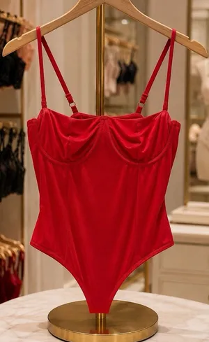 Good American Corset Demi Mesh Thong Bodysuit Grenadine Feminine Dainty 2XL thumbnail 1