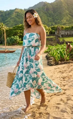 Tropical Strapless High/Low Dress thumbnail 1