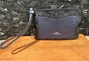 Smoke Metallic Blue Black Coach Wristlet Corner Zip Pouch With Card Slot thumbnail 1