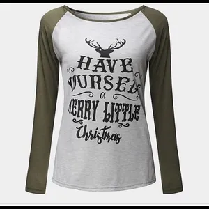 New Womens Have Yourself A Merry Little Christmas Ranglan LS Shirts - Sz S thumbnail 3
