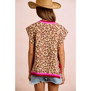 BiBi Leopard Pattern Side Tied Sweater Vest Top thumbnail 4
