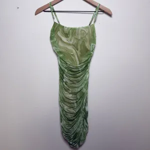 Naked Wardrobe Ruched Mesh Bodycon Mini Dress‎ Green Swirl Print Size S thumbnail 2
