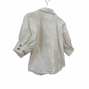 Free People White Puff Sleeve Button Front Cotton Blouse Top Size X-Small thumbnail 7