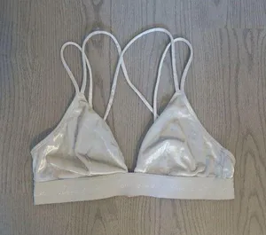 PINK Victoria's Secret velvet bralette strappy back love pink on bottom band in gray and white size medium. thumbnail 1