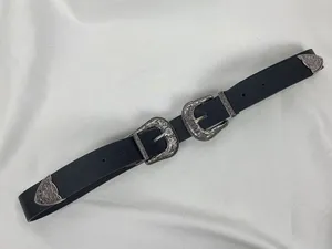 Double-Buckle Western Belts for Women, Vintage Design Leather Rhinestone Waist B thumbnail 3