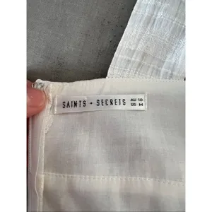Saints & Secrets White Plunging Neck Ruffle Tiered Sleeveless Mini Dress Medium thumbnail 8