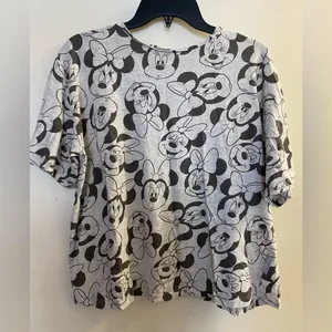 Disney Womens Minnie Mouse Tee T Shirt 2XL Bust 44” Black Gray Allover Print thumbnail 1