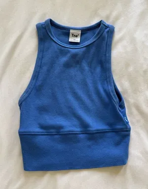 Aritzia TNA Ribbed Blue Crewneck Crop thumbnail 1