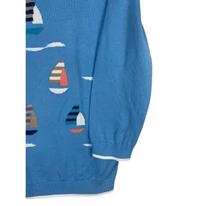 Lands End Supima Cotton Sweater Small Blue Sailboat Nautical Coastal Preppy thumbnail 4