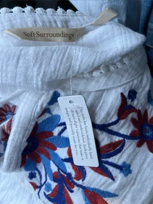 Soft Surroundings Sarnia Embroidered Midi Cotton Gauze Dress Medium Boho thumbnail 4