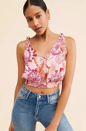 Free People Intimately Free Weekend in Montauk Crop Top Size M Blush Pink Combo thumbnail 1