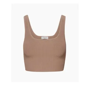 Aritzia Babaton Sculpt Knit Squareneck Cropped Ribbed Tank Small Taupe Tan Beige thumbnail 2