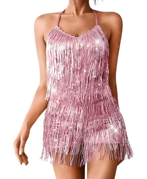 NWT Kaei&Shi Pink Sequin Fringe Romper - Medium thumbnail 1