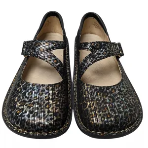 ALEGRIA DAYNA leopard stripes Mary Jane’s SZ 39 metallic NUBUCK— very clean thumbnail 1