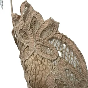 Free People One Adella Bralette Crochet Lace Tan Camel Nude Cross Strap Boho M thumbnail 4