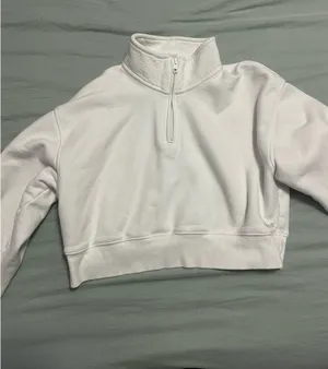 TNA Aritzia White Cropped Quarter Zip thumbnail 2