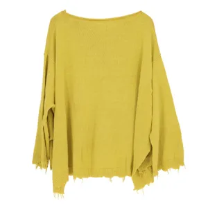 Free People Prism Sweater Women Medium Lemon Yellow Tight Knit Raw Hem Oversized thumbnail 6