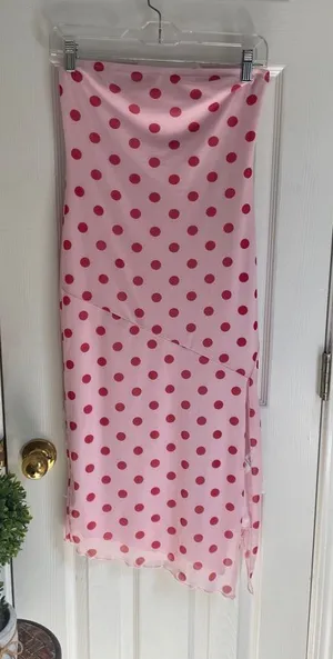 See You Monday Pink Coquette Cottagecore with Red Polka Dot Midi Strapless Dress thumbnail 1