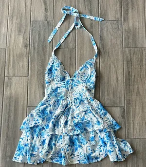 SHEIN Blue and White Floral Dress thumbnail 1