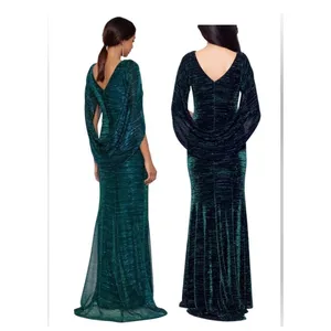 NEW Betsy & Adam Metallic Jade Green Drape Sleeve Sheath Gown Size 14 thumbnail 3
