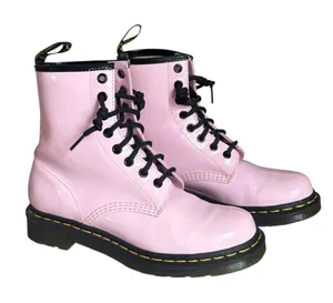 Dr Doc Martens 1460 Patent Leather Lace Up Combat Boots Womens Size 7 Pale Pink thumbnail 1