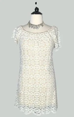 Vintage Y2K Midi Dress Cream Lace flared sleeves coquette romantic boho floral L thumbnail 1