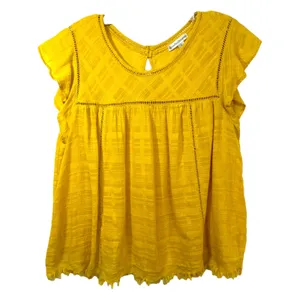 John Paul Richard Large Top Yellow Cap Sleeve‎ Blouse Raw Boho Boxy Gauzy 1684 thumbnail 2