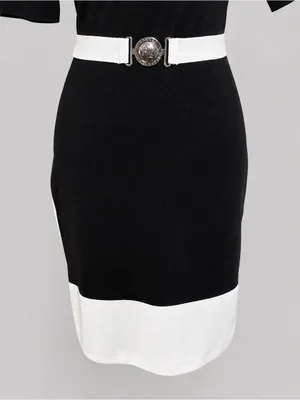 Lauren Ralph Lauren XS Black White Colorblock Belted Sheath Dress Stretch Knit thumbnail 4