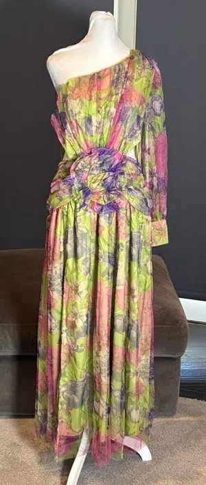 Women’s Floral One Shoulder Lightweight Summer Dress Leg Slit Cut Outs Size M thumbnail 1