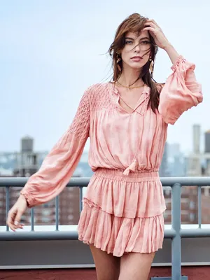 LoveShackFancy • Smocked Popover Dress in Faded Marsala pink chiffon georgette thumbnail 1
