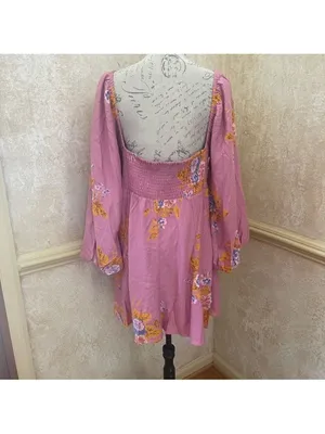 FREE PEOPLE Francesca Mini Babydoll Coqette Dress Floral Pink Puff Long sleeve L thumbnail 8