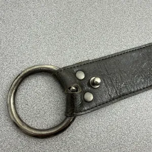 Kim White Belt Womens M/L Brown Leather O-Ring Buckle USA Studded Distressed thumbnail 2