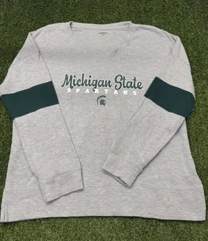 Captivating Waffle XXL Michigan State Spartans Long Sleeve‎ Jersey Style Gray thumbnail 1