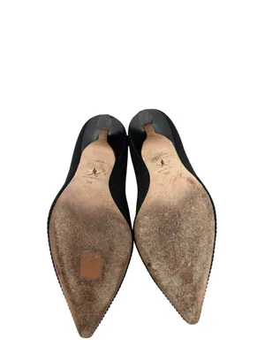 Dior J’Adior Logo Ribbon Black Canvas Slip On Pointed Toe Pumps Size 38 thumbnail 11