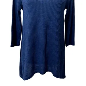 New Direction Women's Dark Blue Ribbed Long Sleeve Tunic Sweater S thumbnail 3