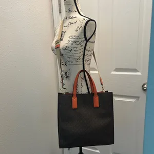 Michael Michael Kors Brown Tote with Orange Trim and Logo Print thumbnail 3