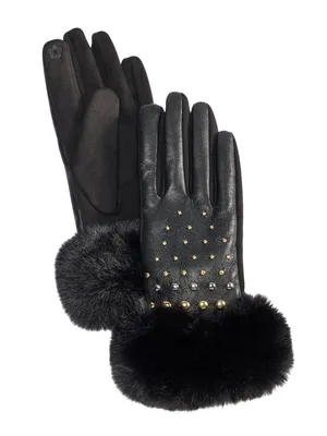 NWT INC International Concepts Studded Faux Fur Cuff Gloves IN2542504 Black M thumbnail 1
