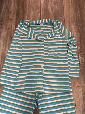 J. Crew Women's Long Sleeve Knit Pajama Set in Teal Whisper Mult, Size Medium thumbnail 3