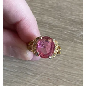 Pink Ice oval stone cocktail ring prong setting size 6.5 thumbnail 2