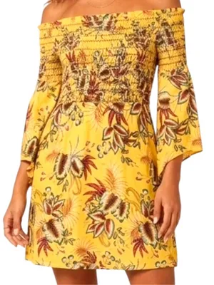 EUC Anthropologie FARM Rio Bria Smocked Yellow Floral Dress Size Small thumbnail 2