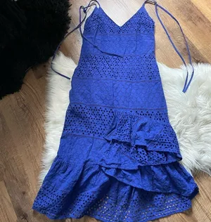 ASOS Blue Eyelet Lace Tie Shoulder Dress thumbnail 3