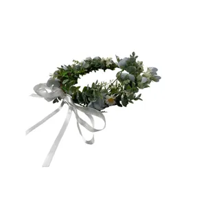 Dusty Blue Floral Crown Flower Halo Adjustable Ribbon Wedding Festival Boho‎ thumbnail 9