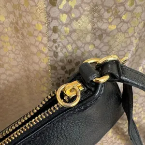 Michael Kors Black Gold Logo Pebble Leather Clutch Wristlet Zip Bag thumbnail 6
