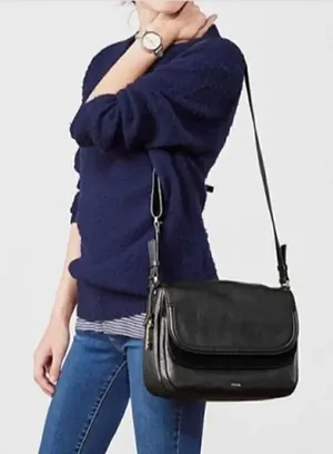 Fossil  Black Leather Crossbody Bag thumbnail 1