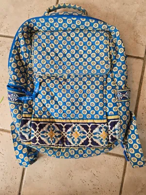 Vera Bradley Blue/Cream Floral Medallion Backpack Riviera Blue Retired Pattern thumbnail 4