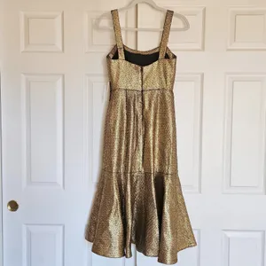 Mestiza New York Jody Metallic Gold Tweed‎ Square Neck Flutter Hem Midi Dress 2 thumbnail 13