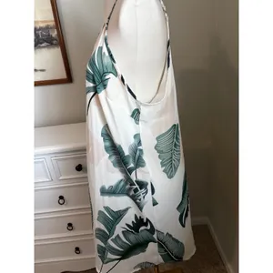 Tropical Leaf‎ Print Slip Dress Green Pink White Summer Vacation Mini Dress thumbnail 2
